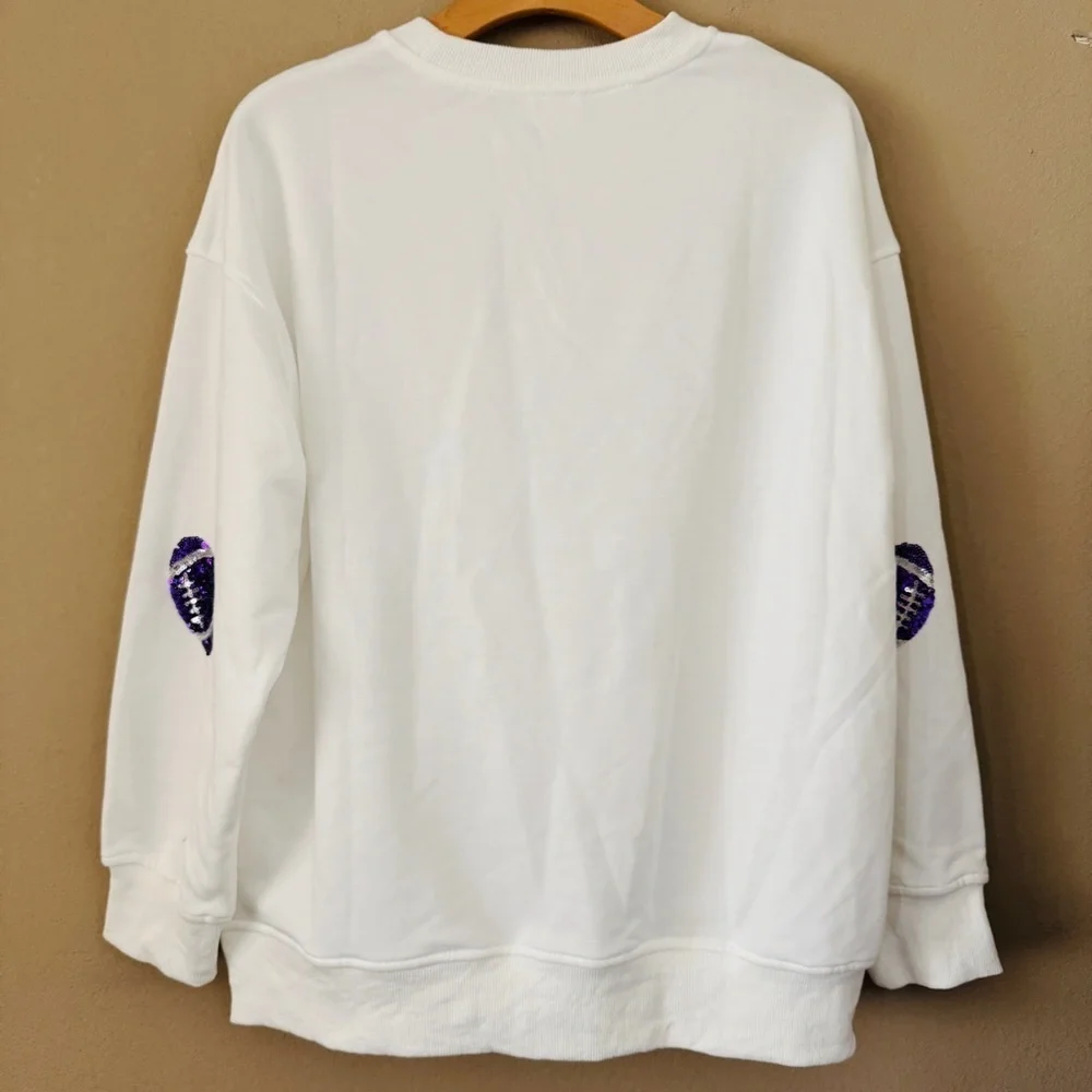 NWOT Le Lis White Football Sequins Sweatshirt Size M